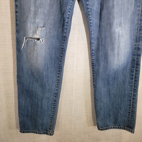 Lucky Brand 221 Original Straight Jeans Mens 34x32 Blue Denim Stretch Distressed - Picture 4 of 10